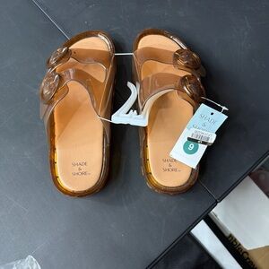 Shade & Shore Amber Transparent Double-Strap Slide Sandals